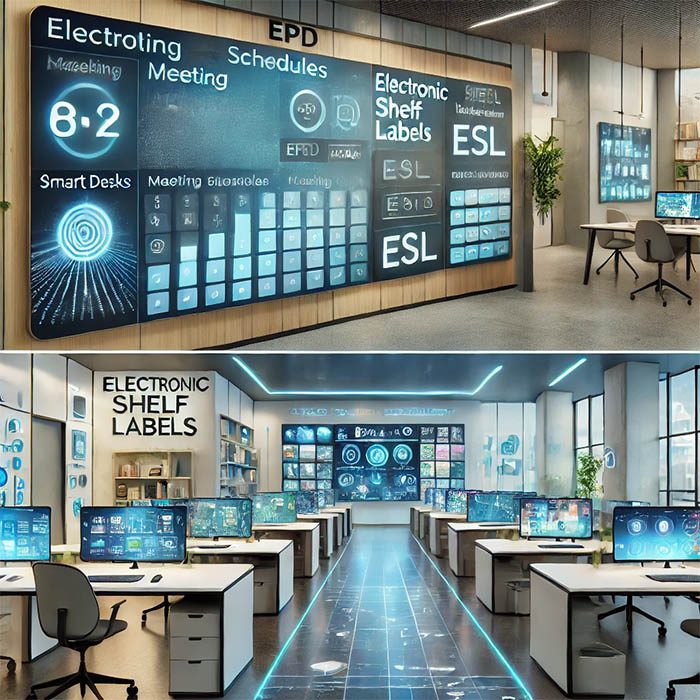 Pantallas de papel electrónico y aplicaciones ESL en oficinas corporativas e instituciones educativas