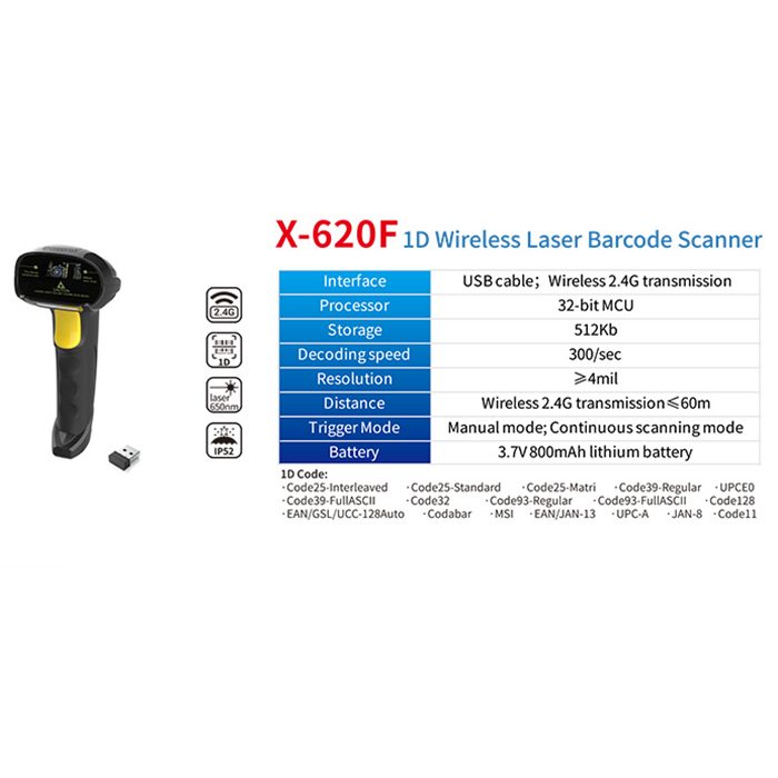 Lector de código de barras portátil con cable láser 1D X-530