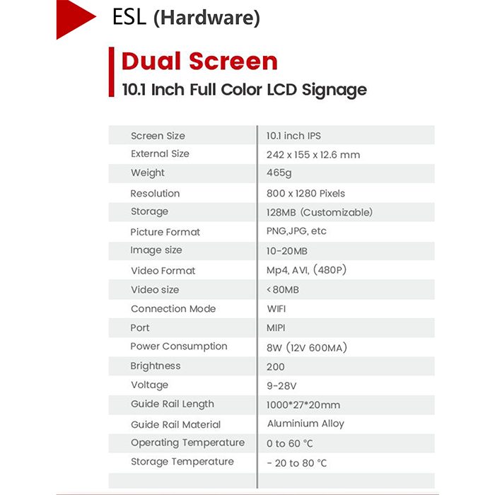 Pantalla única de señalización LCD a todo color de 10,1 pulgadas