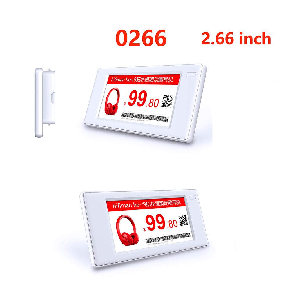 Etiqueta electrónica para estantes de 2,66 pulgadas y 3 colores, color negro, blanco y rojo